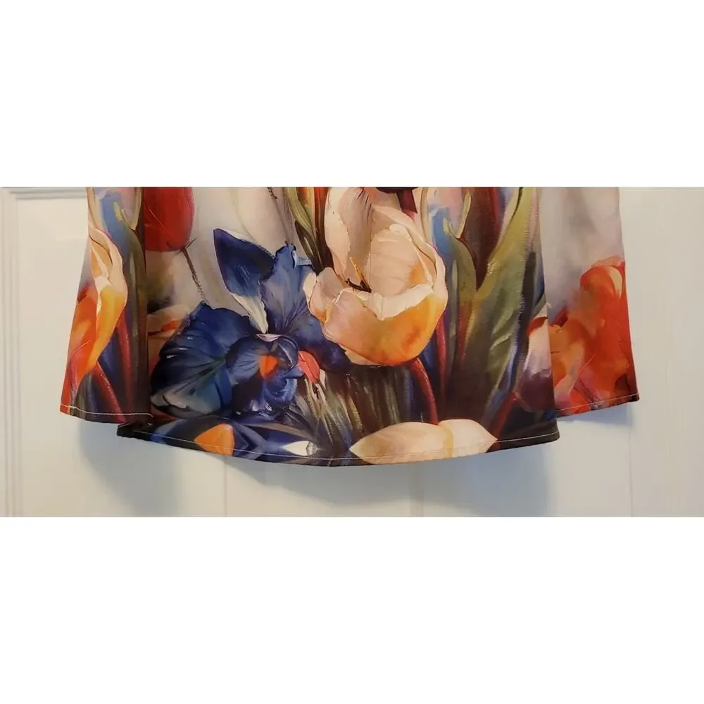 SHEIN Women’s Sz XL V Neck Blouse Top With Red & Purple Flowers - Picture 6 of 10